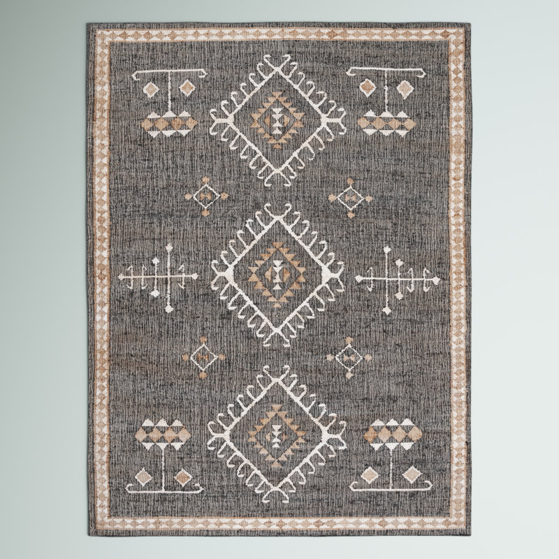 Steelside™ Mickie Southwestern Handmade Flatweave Jute Black/Ivory Area
